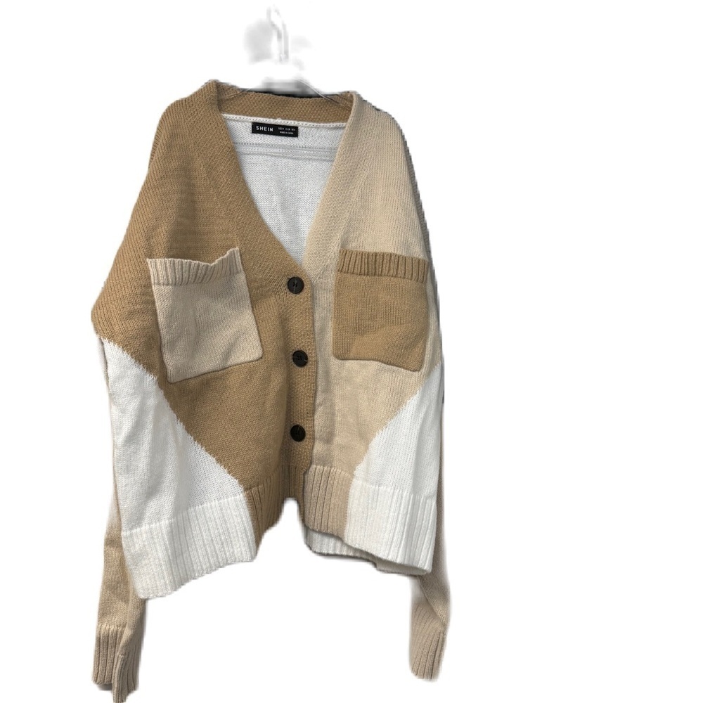 Womens M Tan and Cream Oversized Cardigan & Black Cardigan Bundle